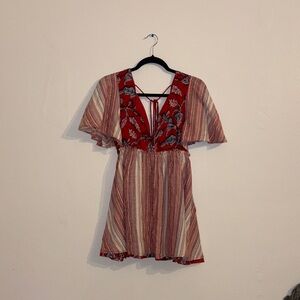 Free People Red and Cream Striped Dress